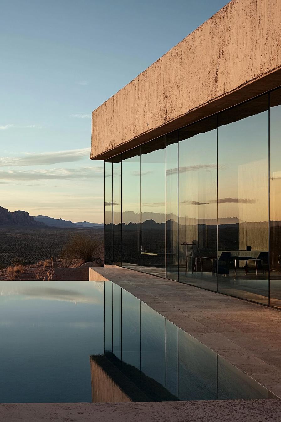 modern glass house exterior frameless windows in a stunning desert oasis 1