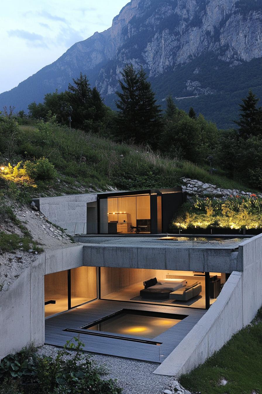 modern house in a slope underground with stunning mountain view 1