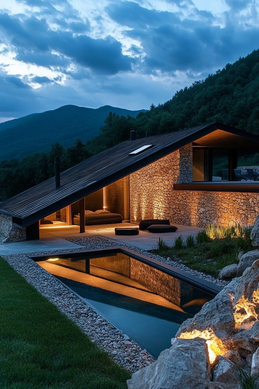 modern house in a slope underground with stunning mountain view