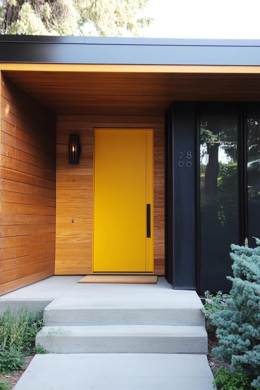 modern house porch Matte Yellow Door With a Contemporary Wood Frame 2