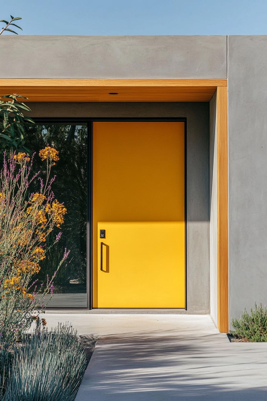 modern house porch Matte Yellow Door With a Contemporary Wood Frame 3