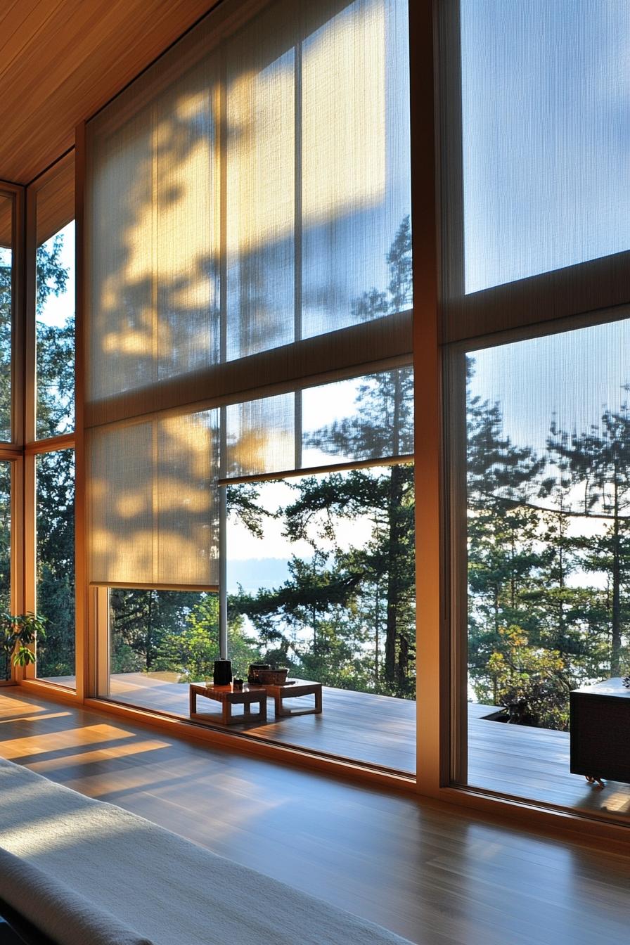 modern minimalist home interior with shoji screens large window with mountain views 3