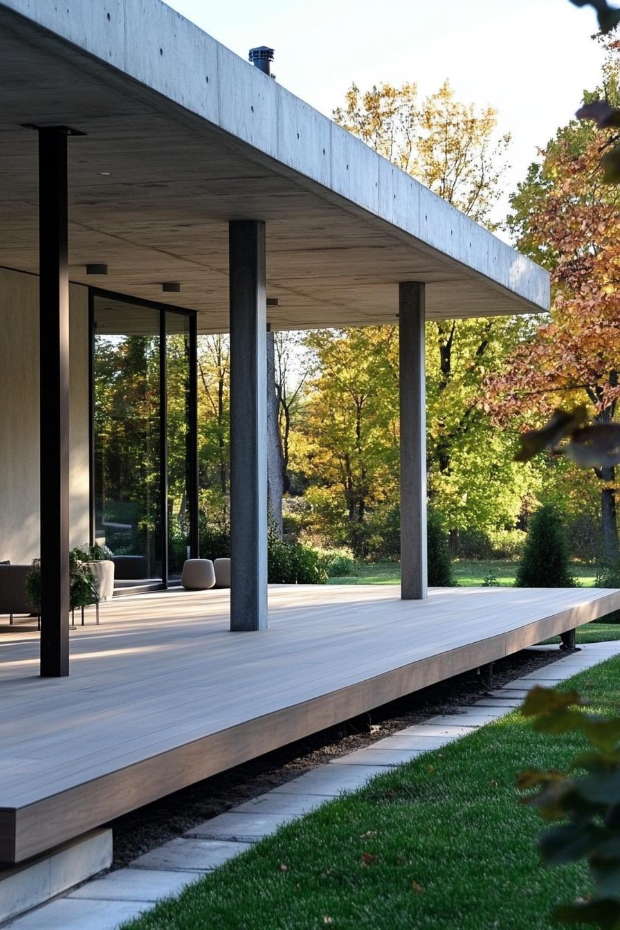 modern minimalist house wraparound deck with concrete columns 2