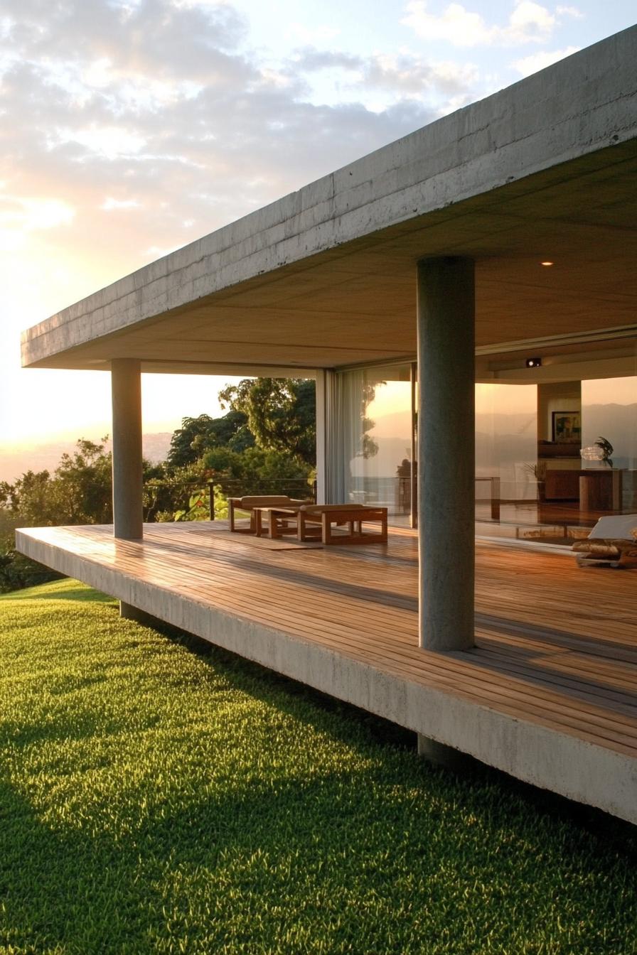 modern minimalist house wraparound deck with concrete columns