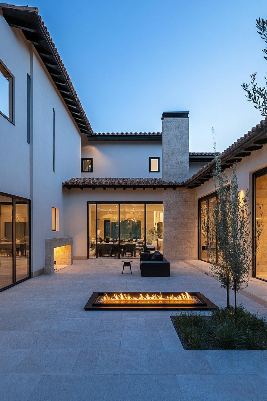 modern spanish villa courtyard with fireplace 1