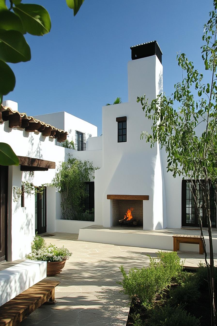 modern spanish villa courtyard with fireplace 2