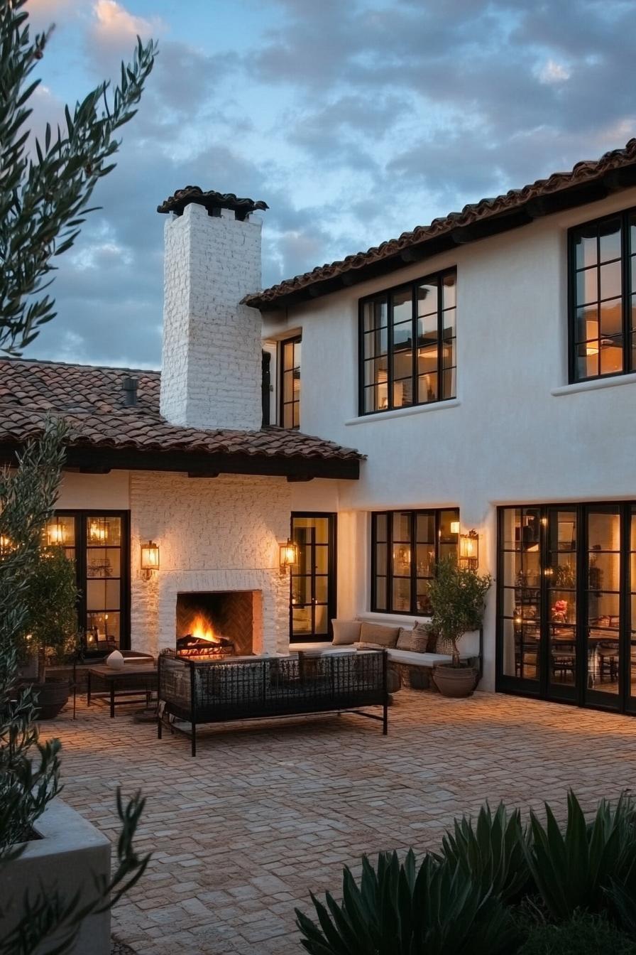 modern spanish villa courtyard with fireplace 3