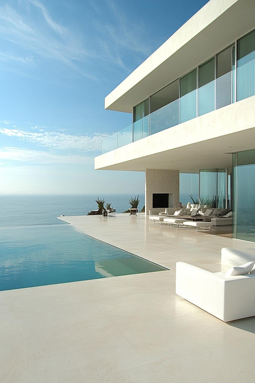 modern white pearl color house with stunning ocean views