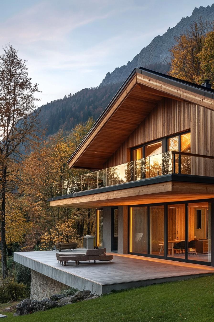 modern wooden chalet house in enchanting alpine mountain forest 1