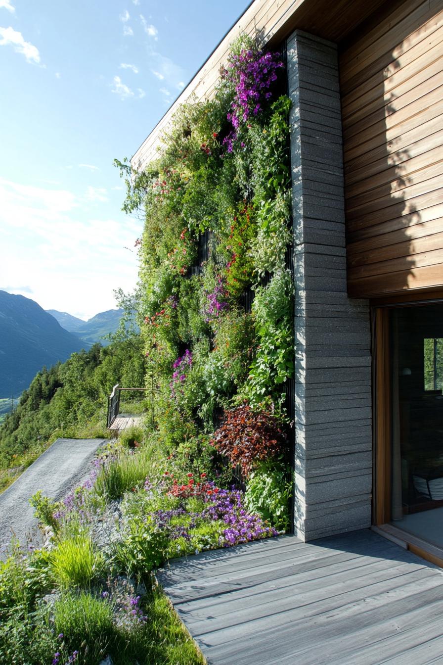 prefab small vertical pod house with vertical garden wall in Scandinavian mountain area 2