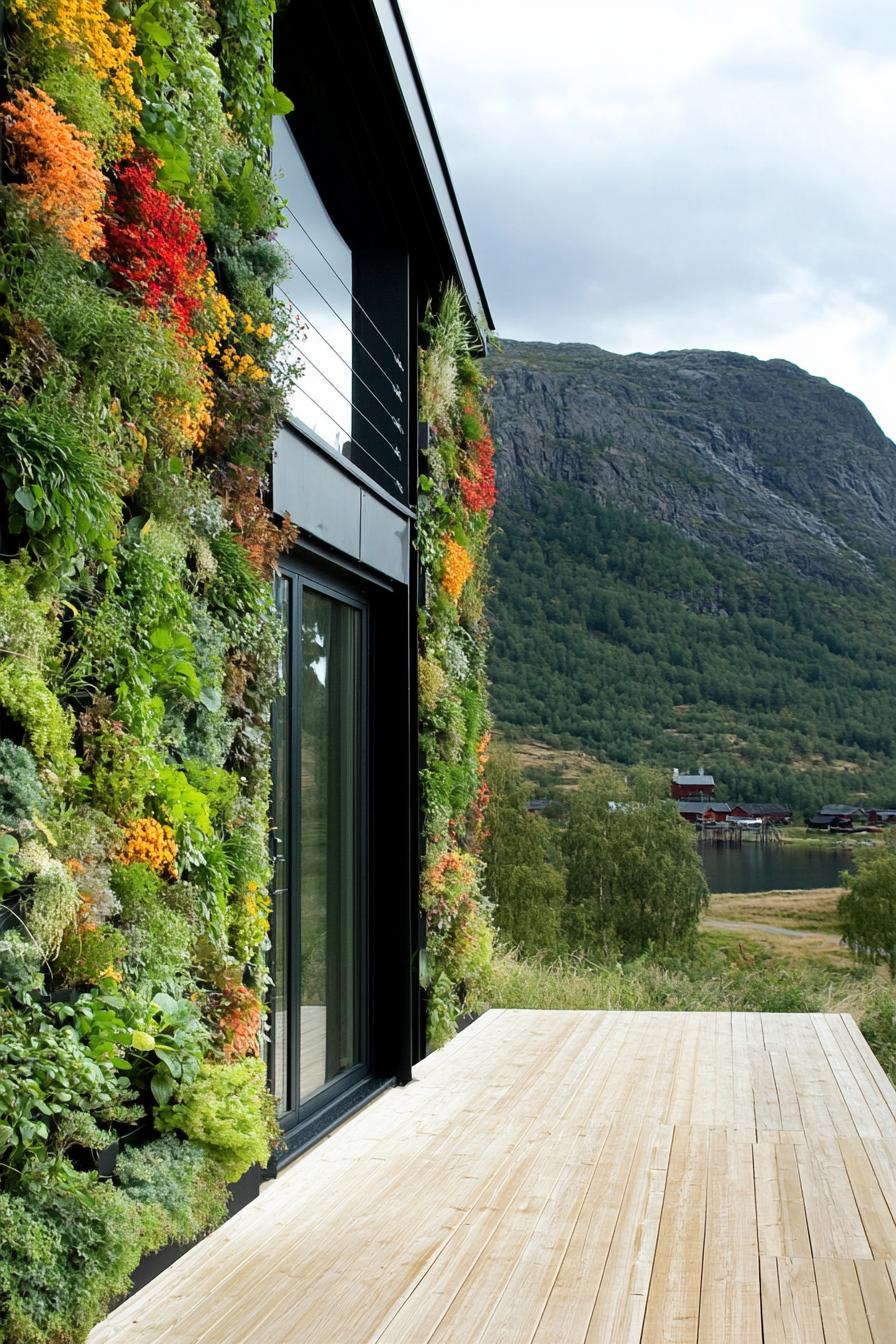 prefab small vertical pod house with vertical garden wall in Scandinavian mountain area 3