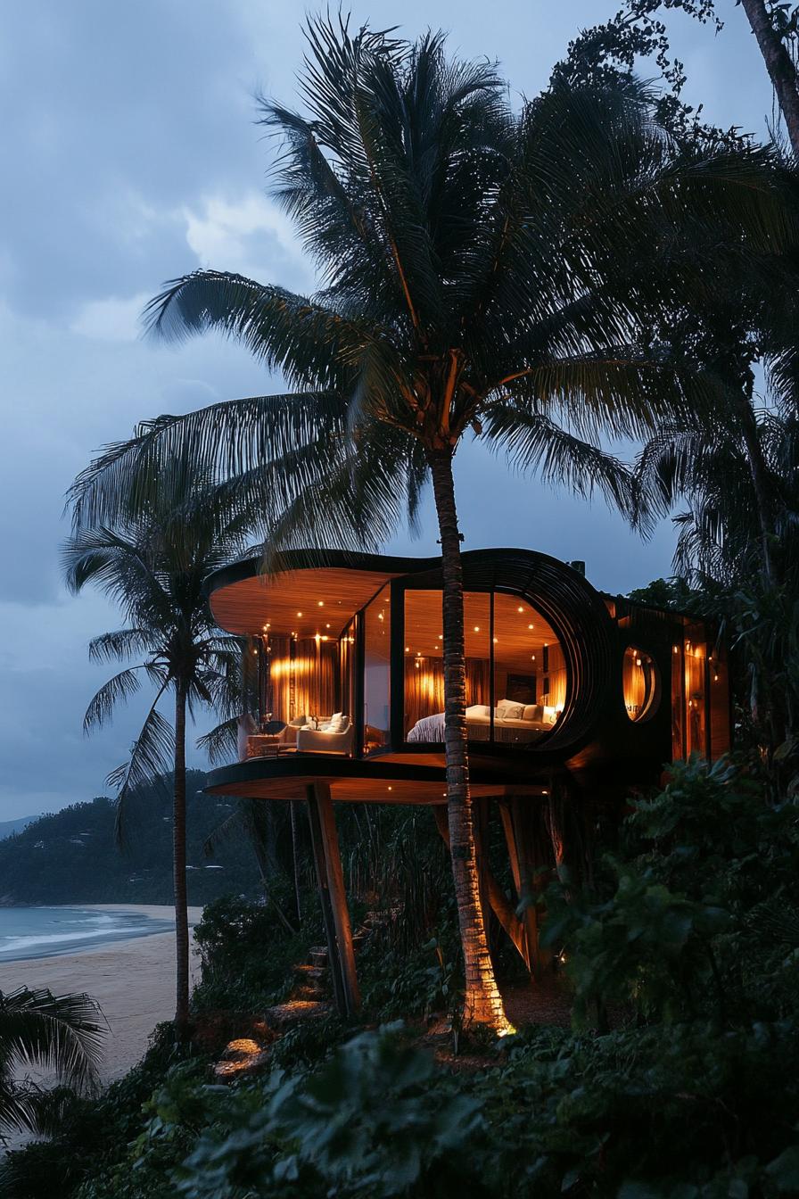 beach palmtree modern treehouse