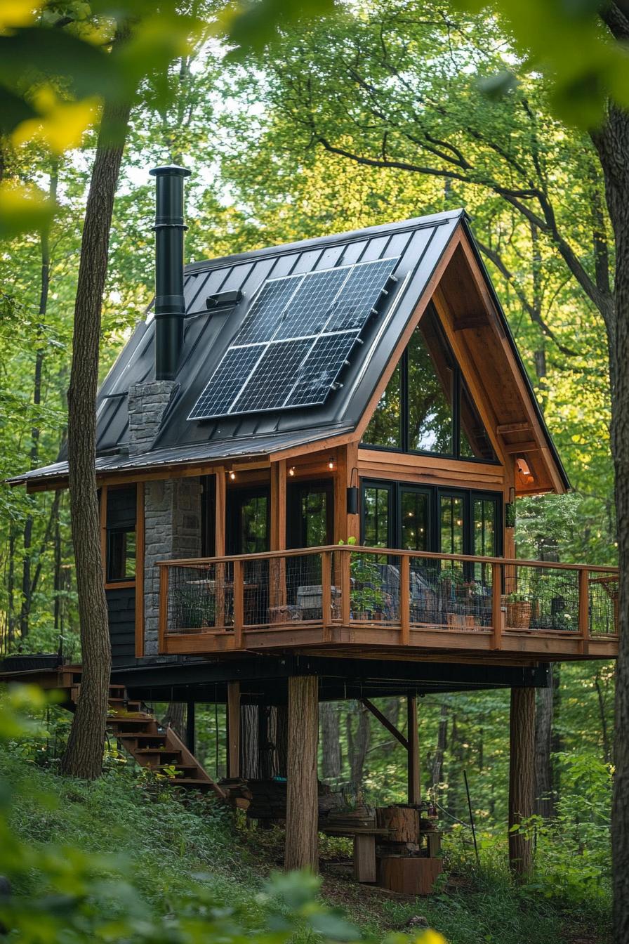 eco friendly tiny house with solar panels in the woods with stunning forest views 1