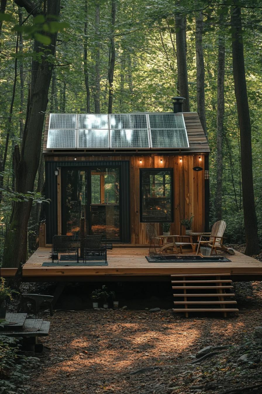 eco friendly tiny house with solar panels in the woods with stunning forest views 2