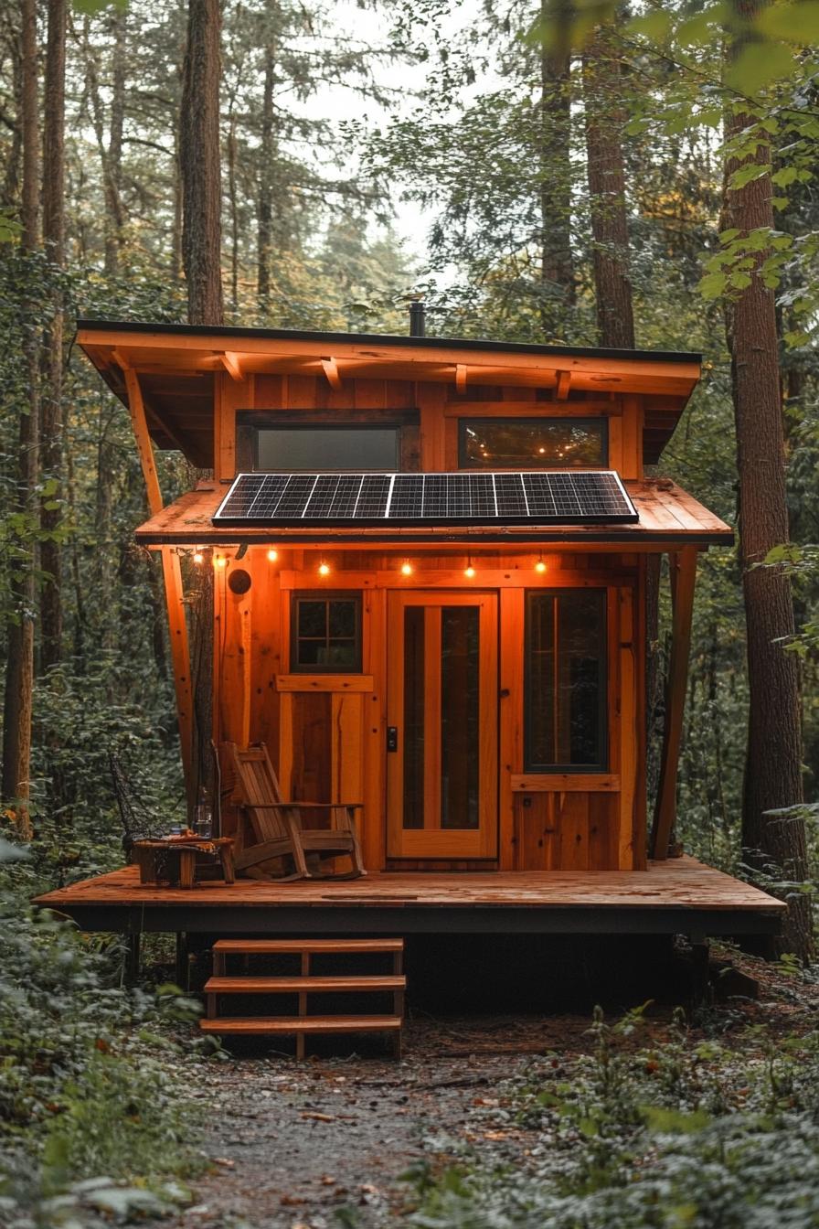 eco friendly tiny house with solar panels in the woods with stunning forest views 3