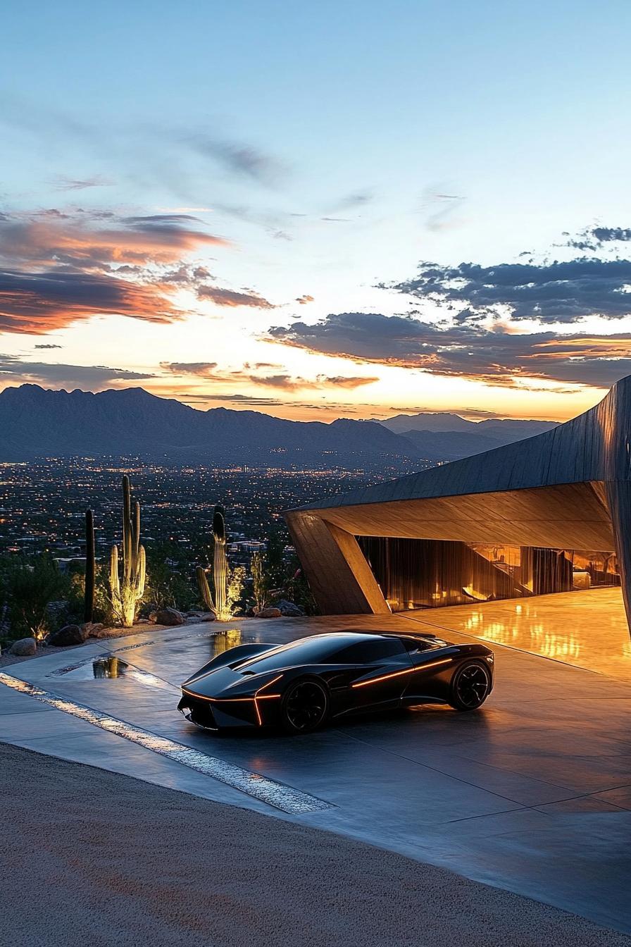 futuristic home garage with stunning mountain city views 1