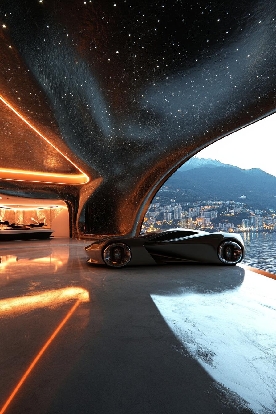 futuristic home garage with stunning mountain city views 2