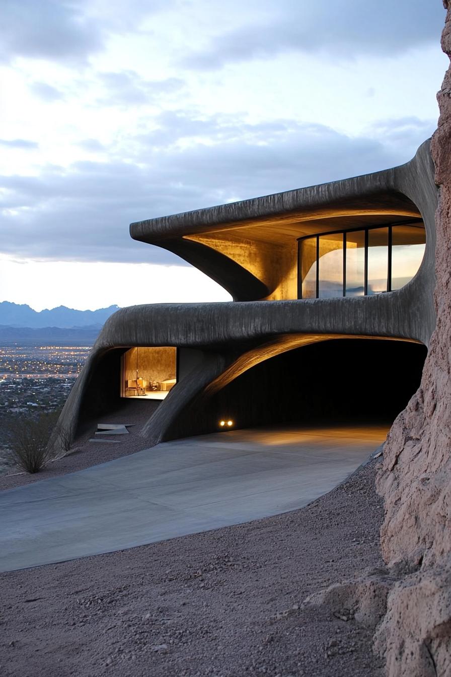 futuristic home garage with stunning mountain city views 3