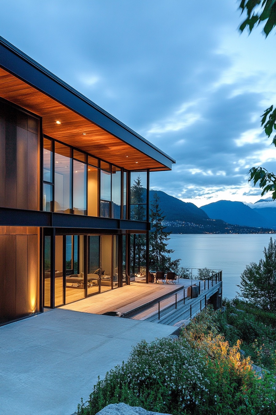 lakeside house steel and wood facade 4