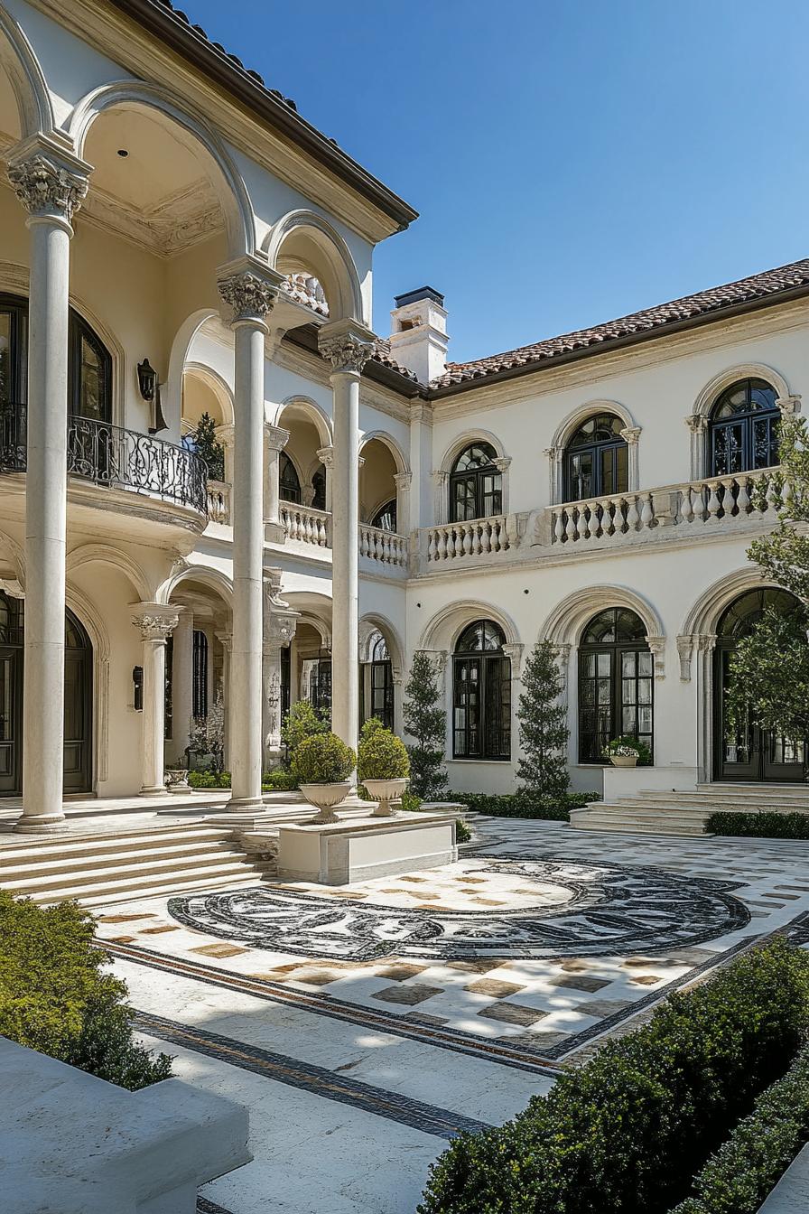 luxury mansions manor estate courtyard with amphitheater and marble columns 2