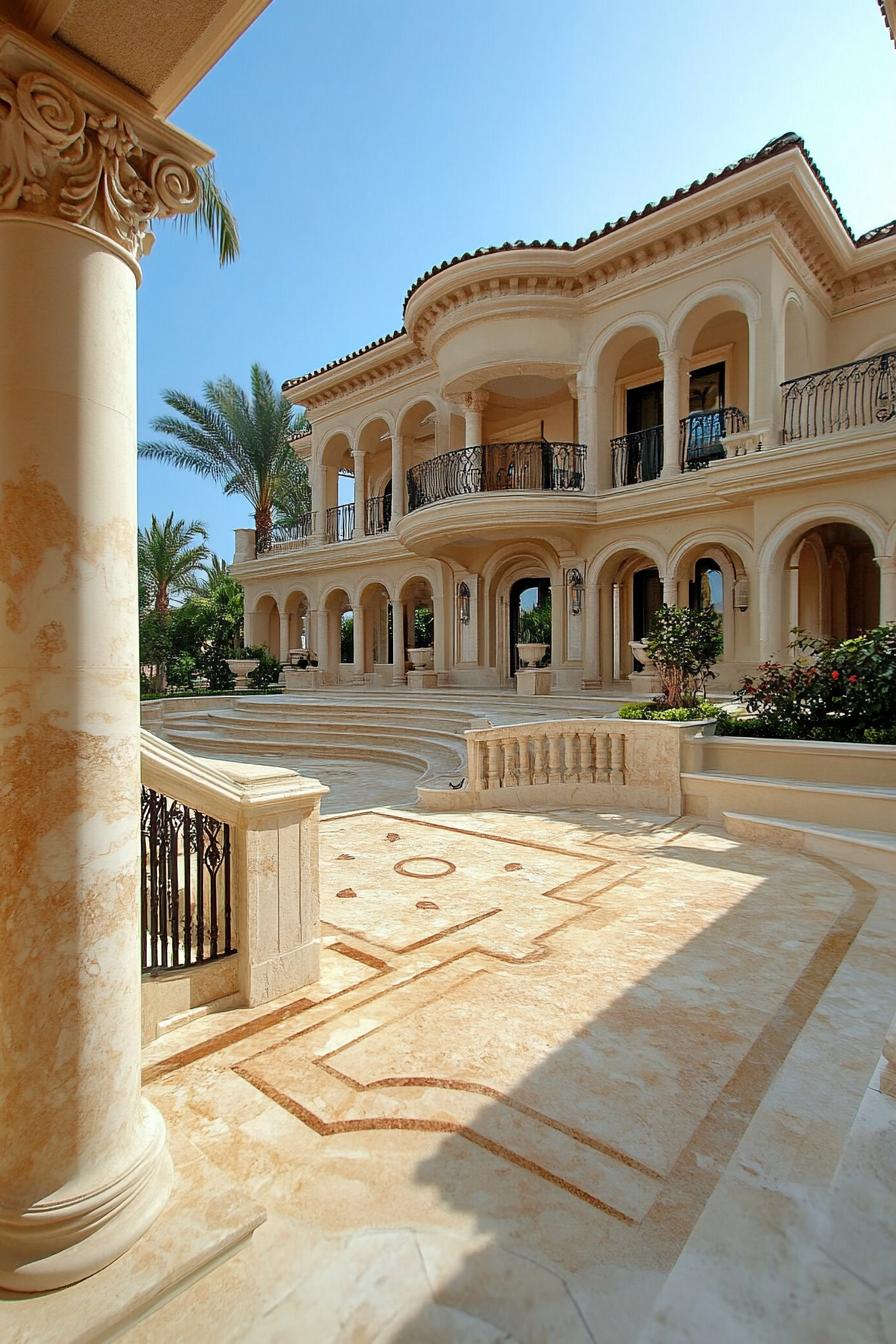 luxury mansions manor estate courtyard with amphitheater and marble columns 3