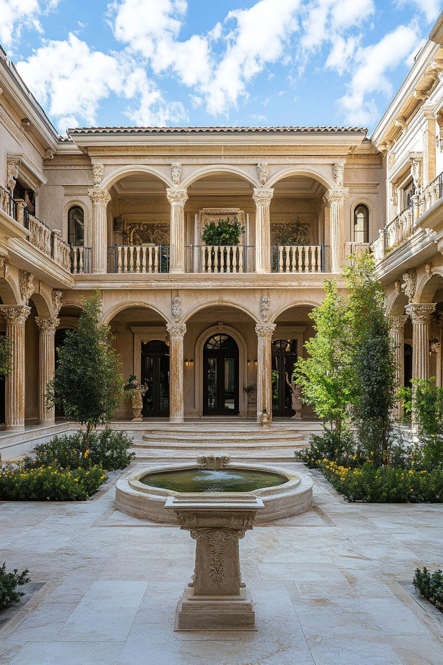 luxury mansions manor estate courtyard with amphitheater and marble columns