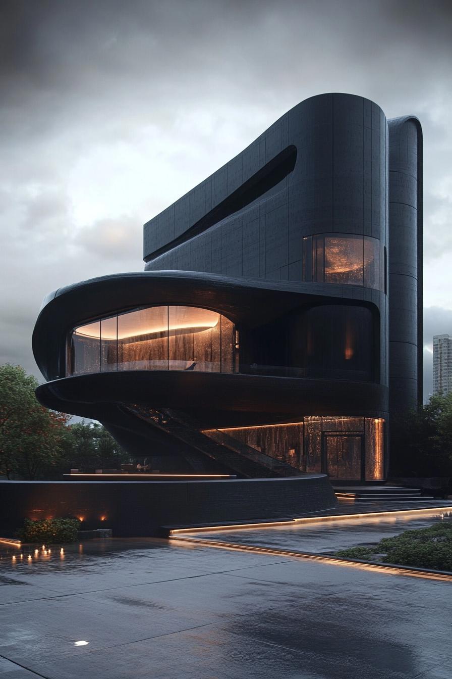 massive futuristic matte black mansion palace 1