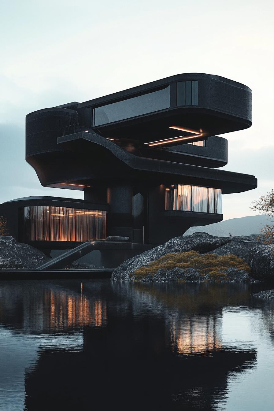 massive futuristic matte black mansion palace 2