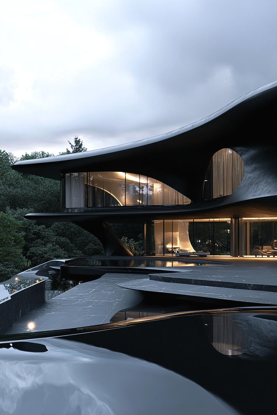 massive futuristic matte black mansion palace