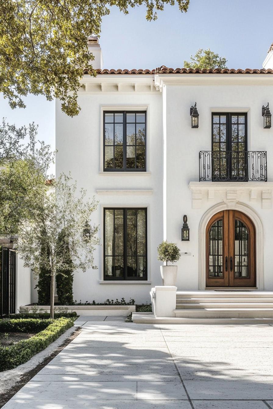 modern French house facade in white stucco geometric patterns 1