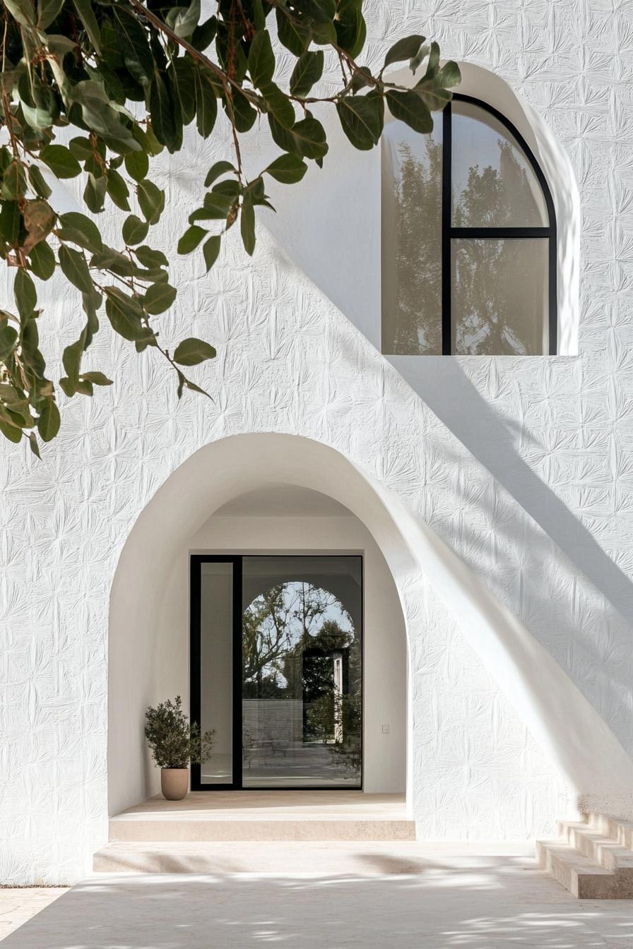 modern French house facade in white stucco geometric patterns 3