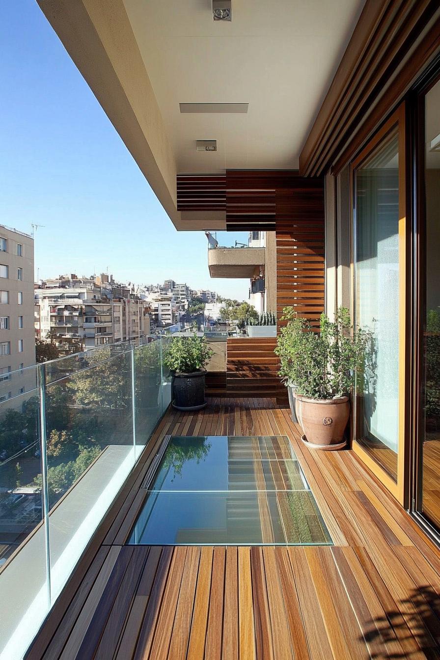 modern apartment small balcony interior with glass floor tiles 2