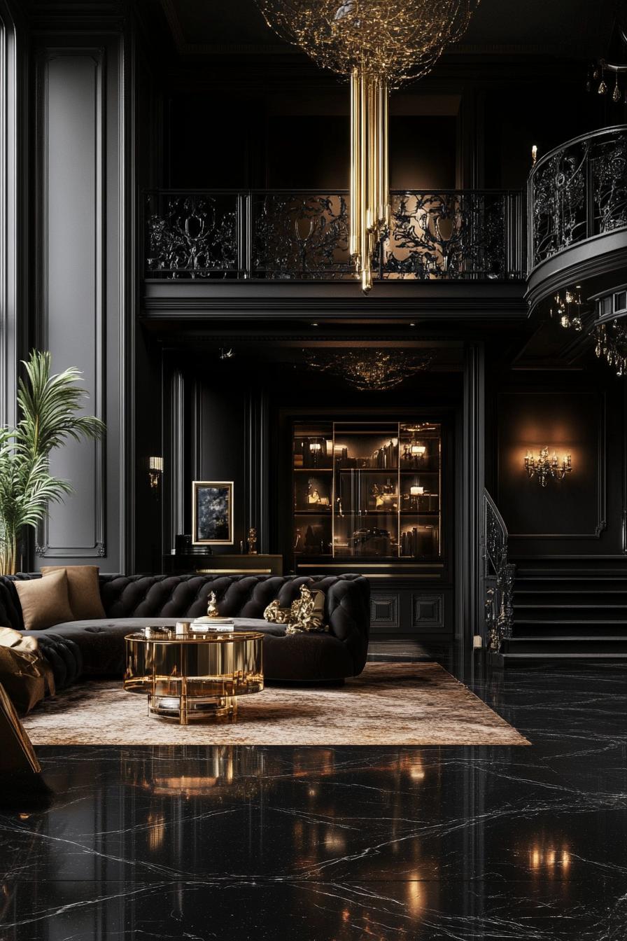 modern baroque style dark mansion house with gold accents 3