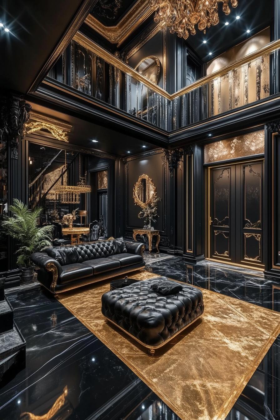 modern baroque style dark mansion house with gold accents