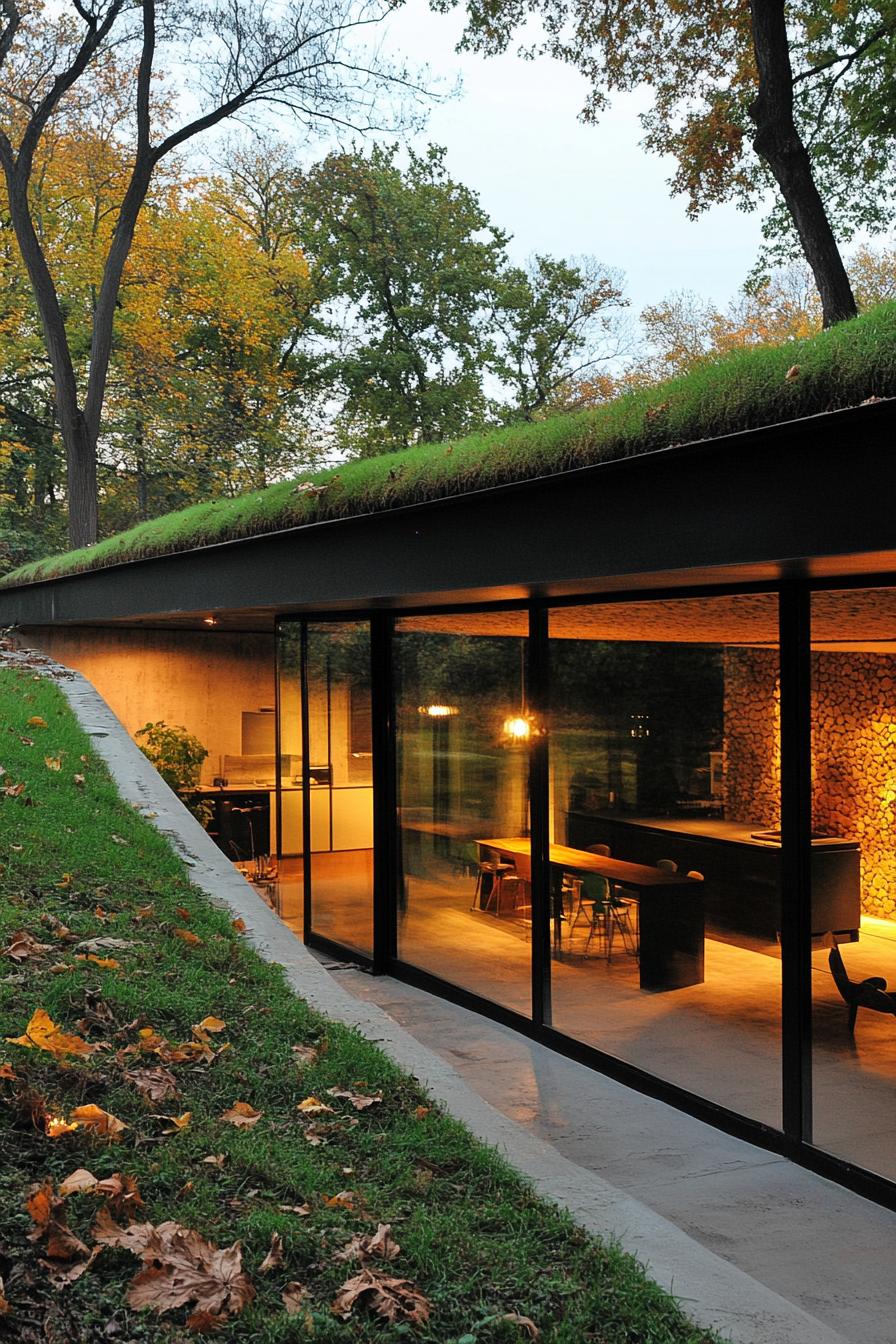 modern earth sheltered house with mirror facade buil into forest hills 3