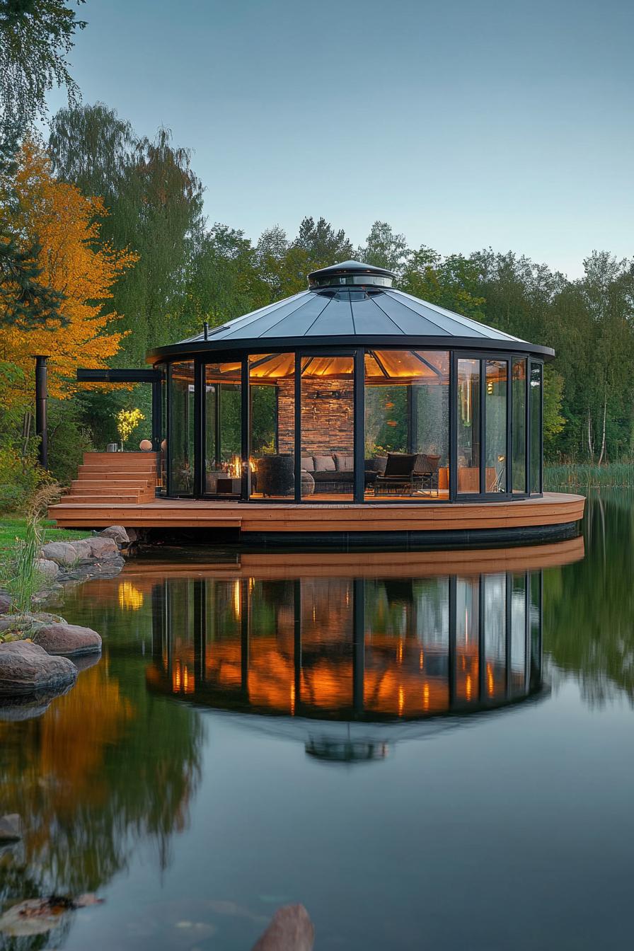 modern glass yurt by the lake 1