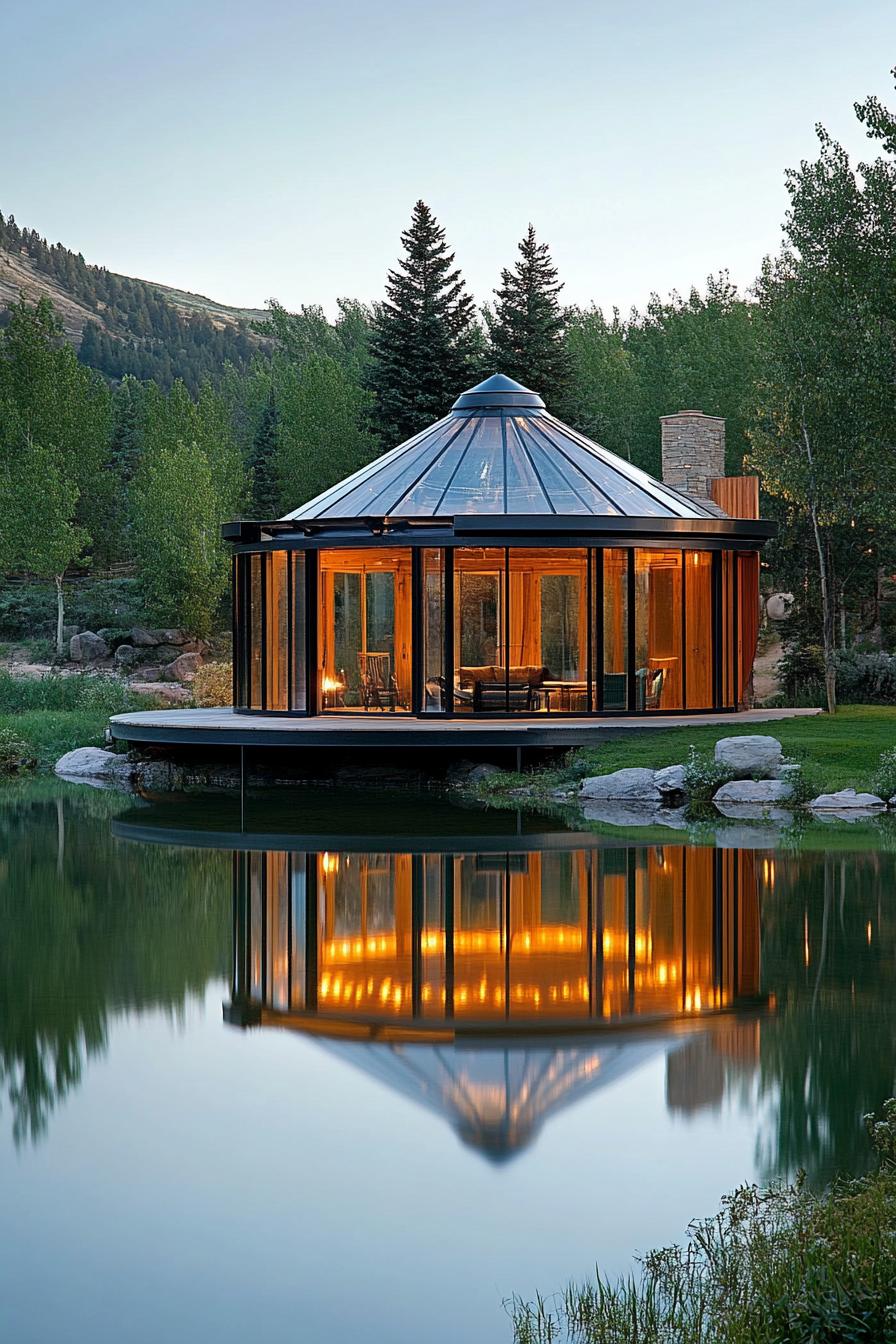 modern glass yurt by the lake 2