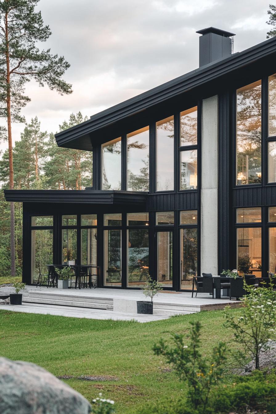 modern house exterior geometric windows in Scandinavian woods 1