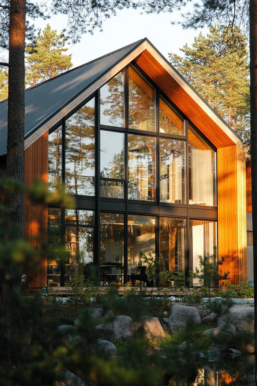 modern house exterior geometric windows in Scandinavian woods 2