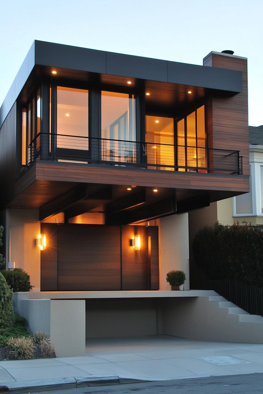 modern house facade with cantilevered balconies