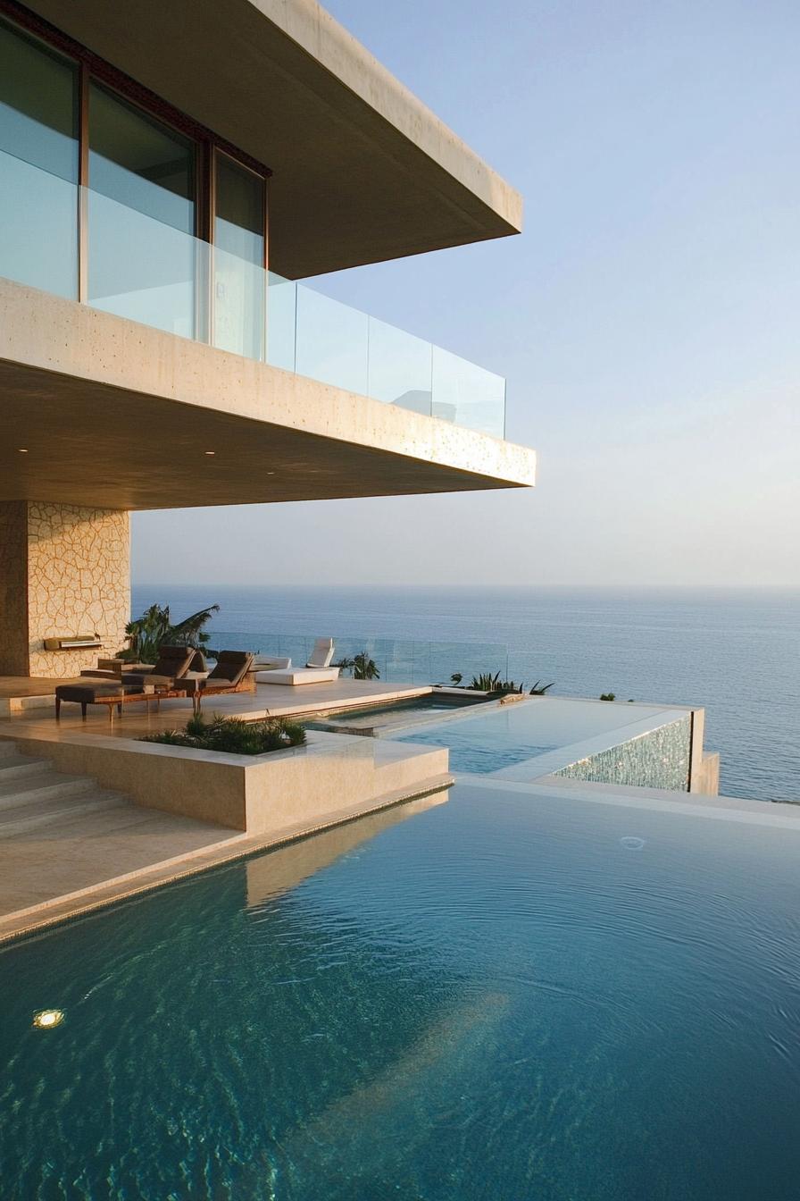 modern house geometric pool with stunning ocean view