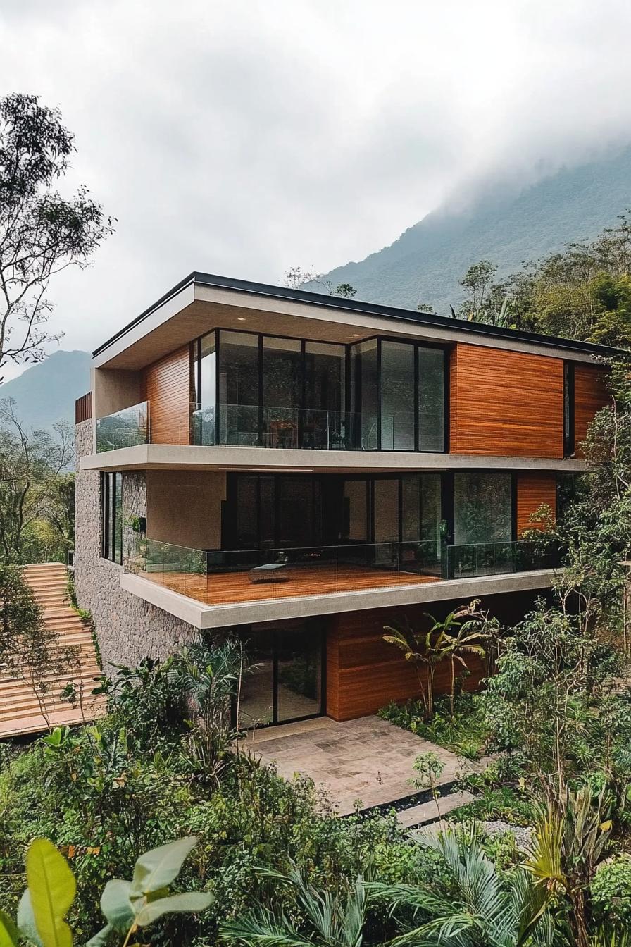 modern house on a slope with split level floors and lush mountain views 2