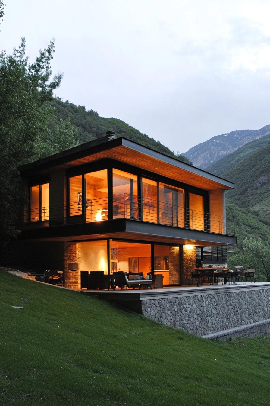 modern house on a slope with split level floors and lush mountain views 3