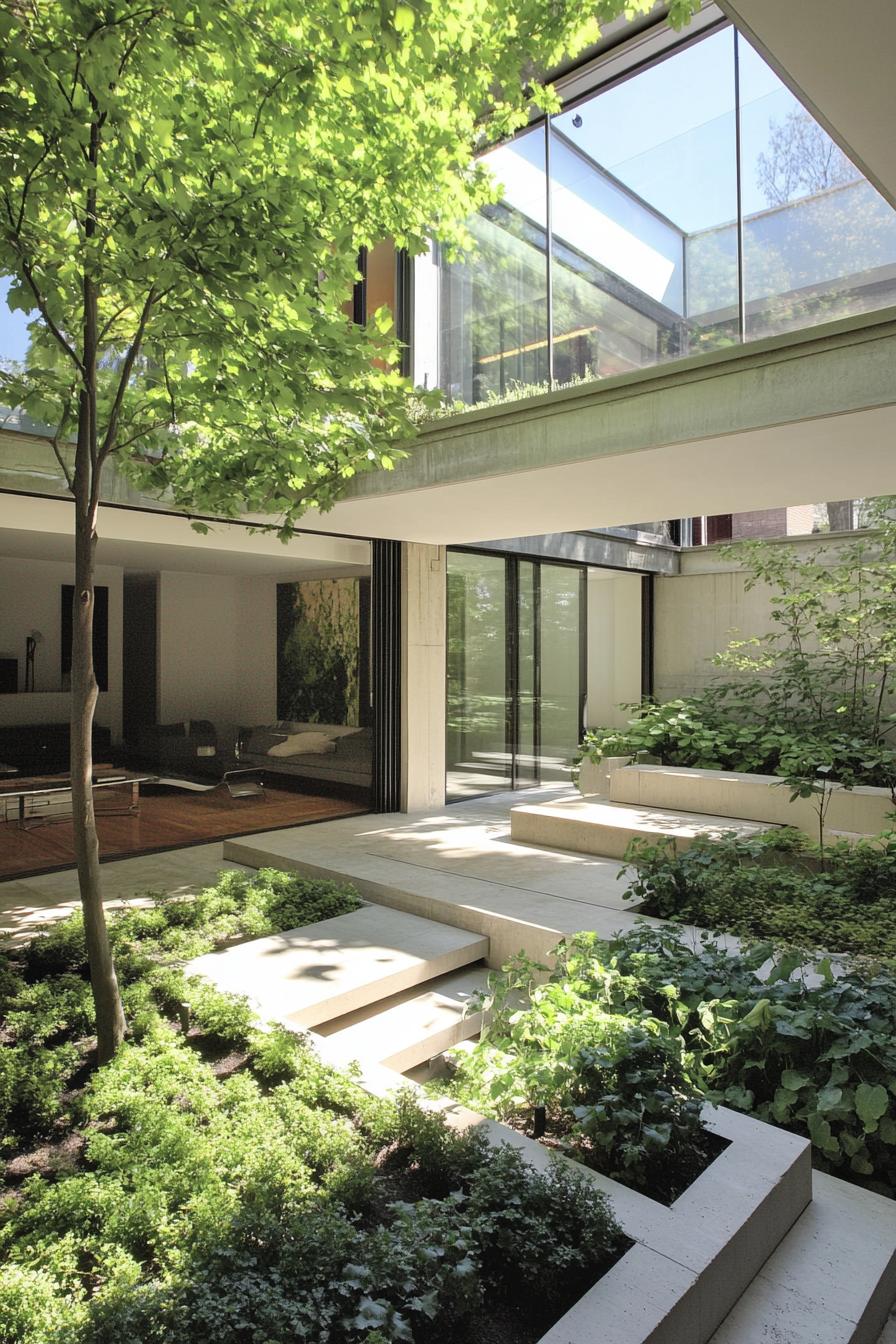 modern house patio garden connected to indoor atrium