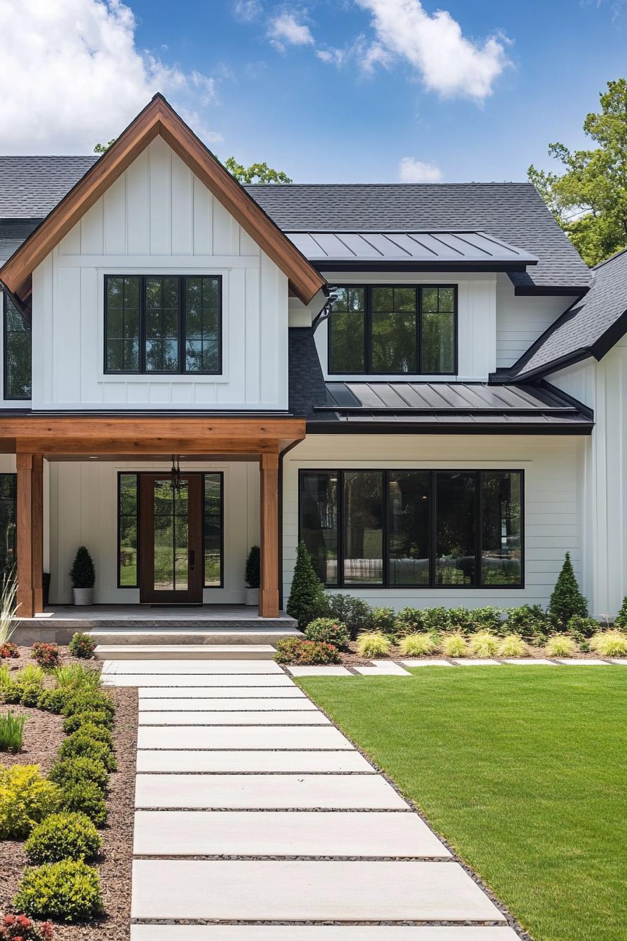 modern house with horizontal cedar shiplap exterior with whitewash traditional front yard 1