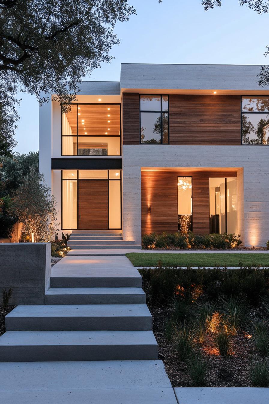 modern house with horizontal cedar shiplap exterior with whitewash traditional front yard 2