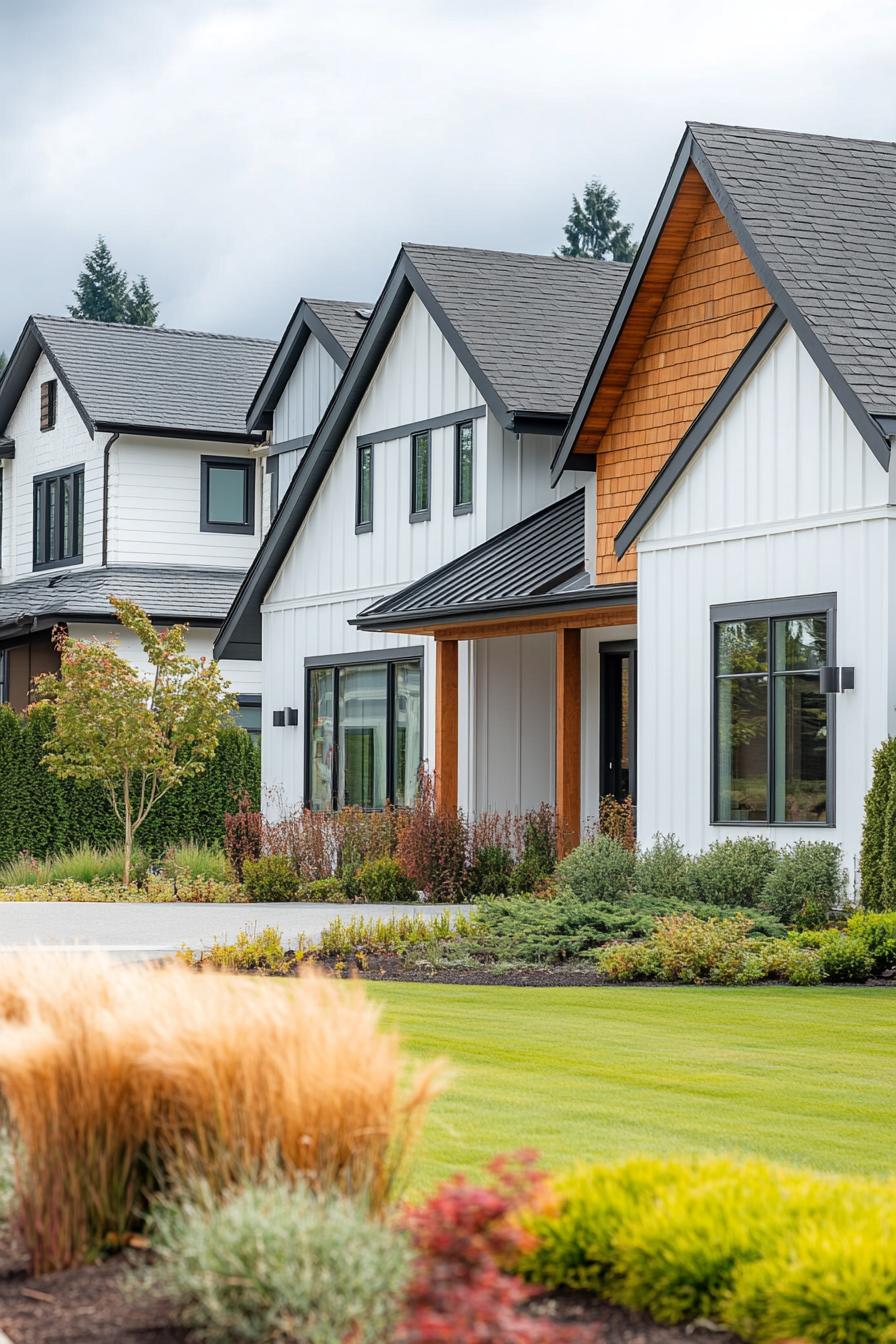 modern house with horizontal cedar shiplap exterior with whitewash traditional front yard 3