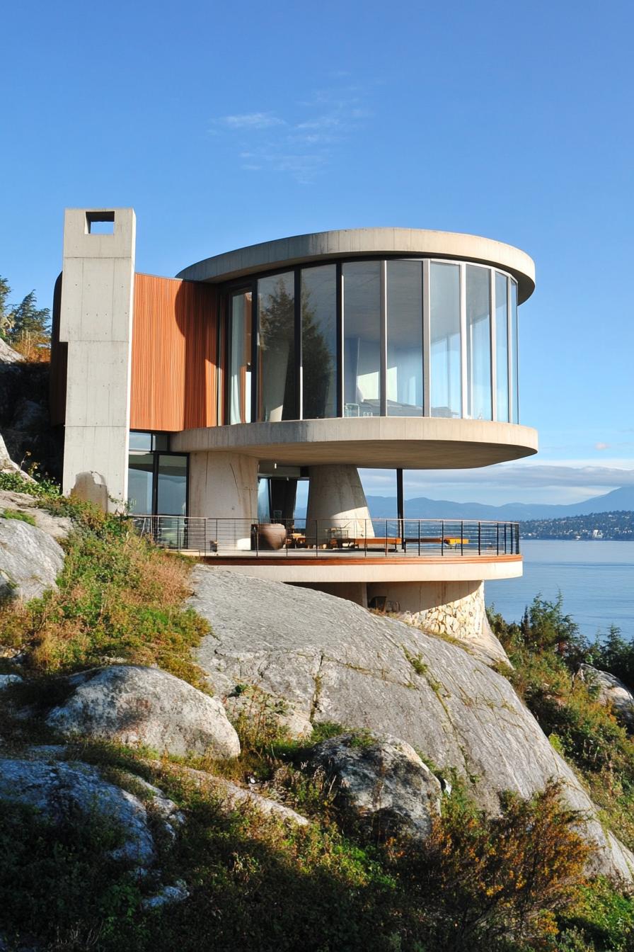 modern mountain top house with cylinder facade and 360 deck stunning ocean island views 1