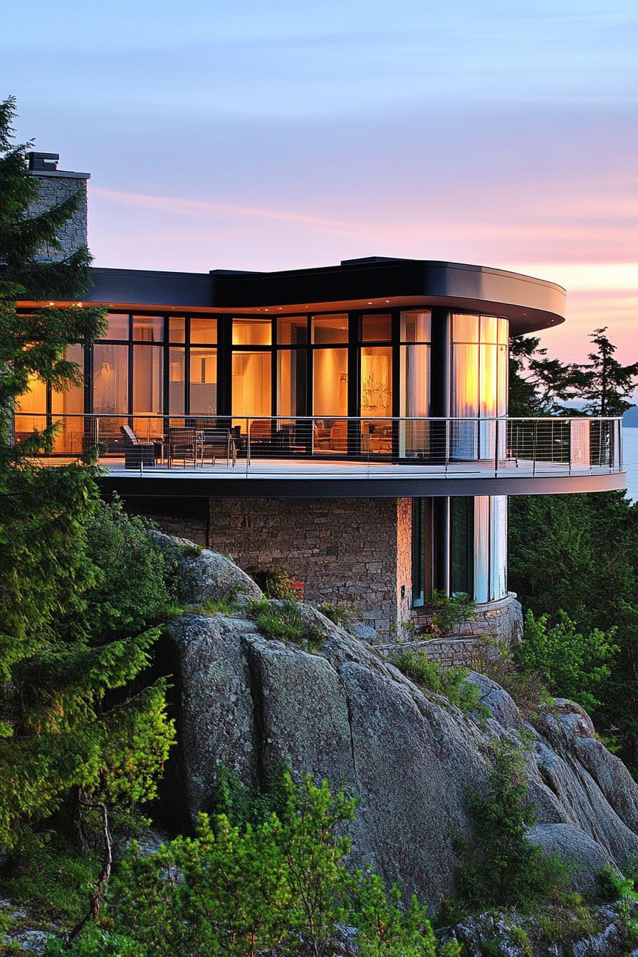 modern mountain top house with cylinder facade and 360 deck stunning ocean island views 3