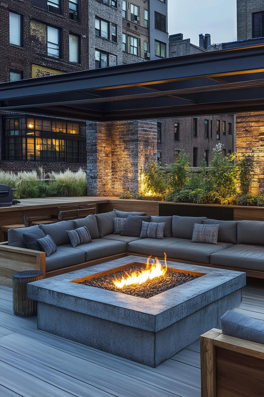 modern rooftop deck firepit lounge